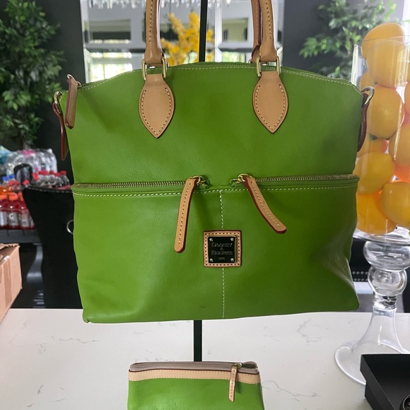 Dooney & Bourke Lime Green Satchel with Tan Accents - Picture 1 of 8